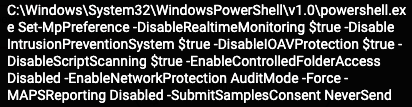 PowershellコマンドラインによるWindowsの組み込みセキュリティおよびアンチウイルス設定の無効化